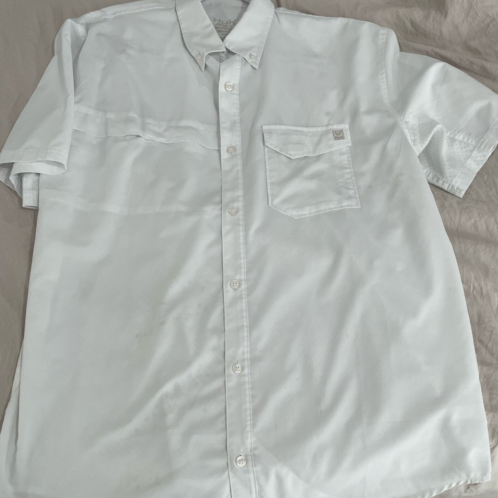 HUK Men's White Short Sleeve Shirt